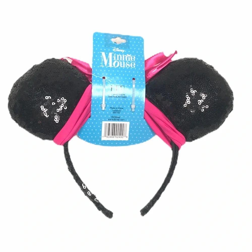 Minnie Mouse Disney Ears with Pink Bow, Black